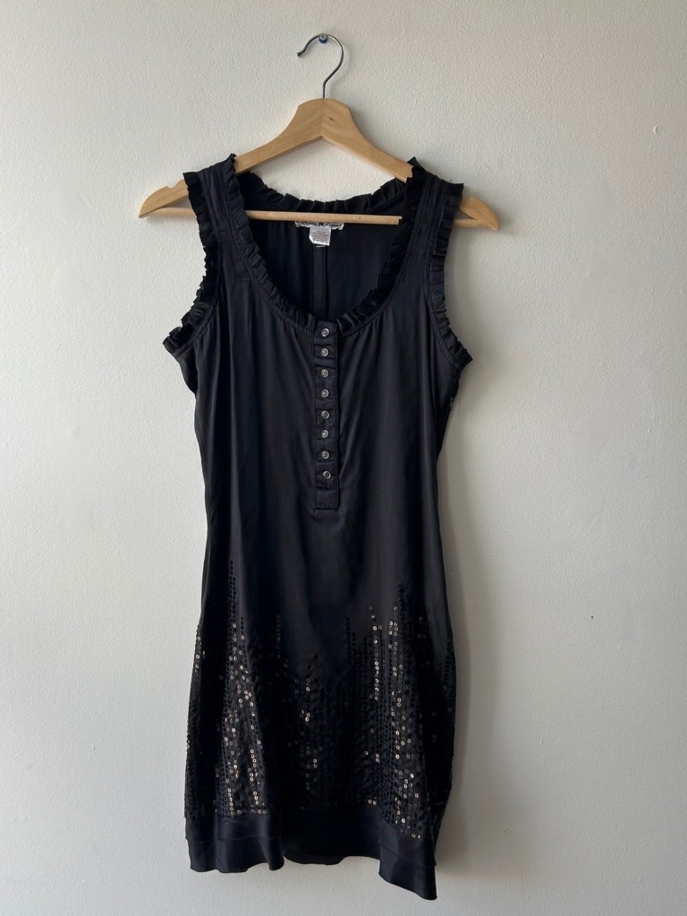 Black silk dress by parasuco with sequin and ruffle details